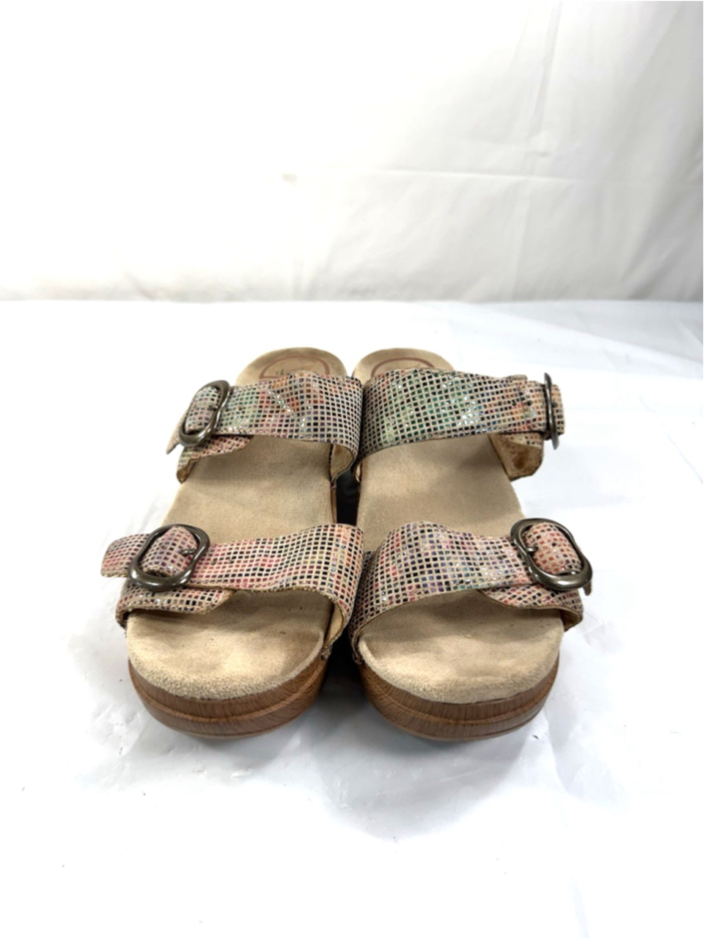 Dansko Sophie Women's Sz 37 Strappy Clog Sandals Sand Stained Glass Wood